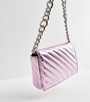 New Look Mid Pink Metallic Quilted Chain Shoulder Bag